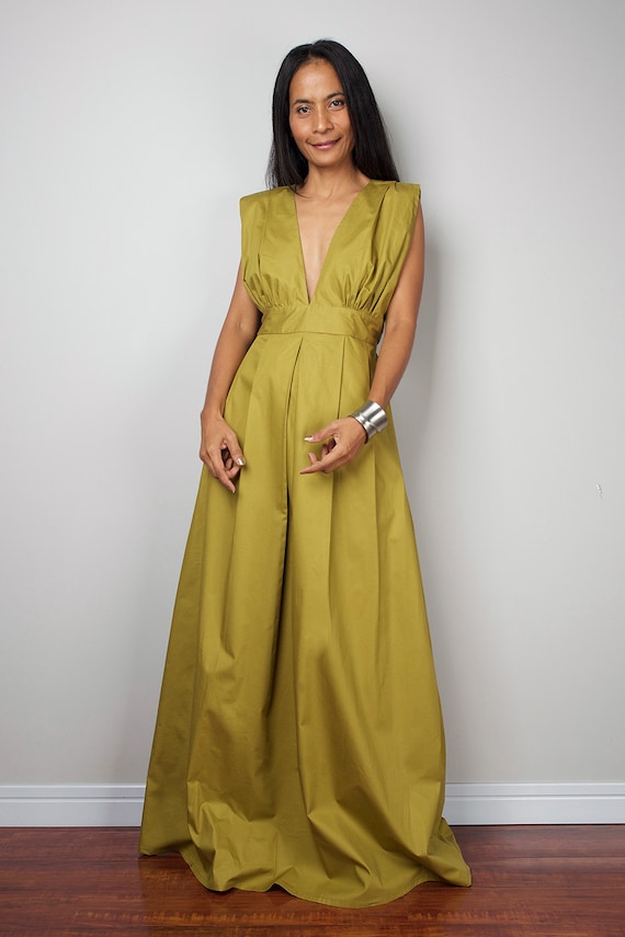 yellow and green maxi dress Aawari Yellow & Green Striped Cotton Tiered Maxi Dress main image 1