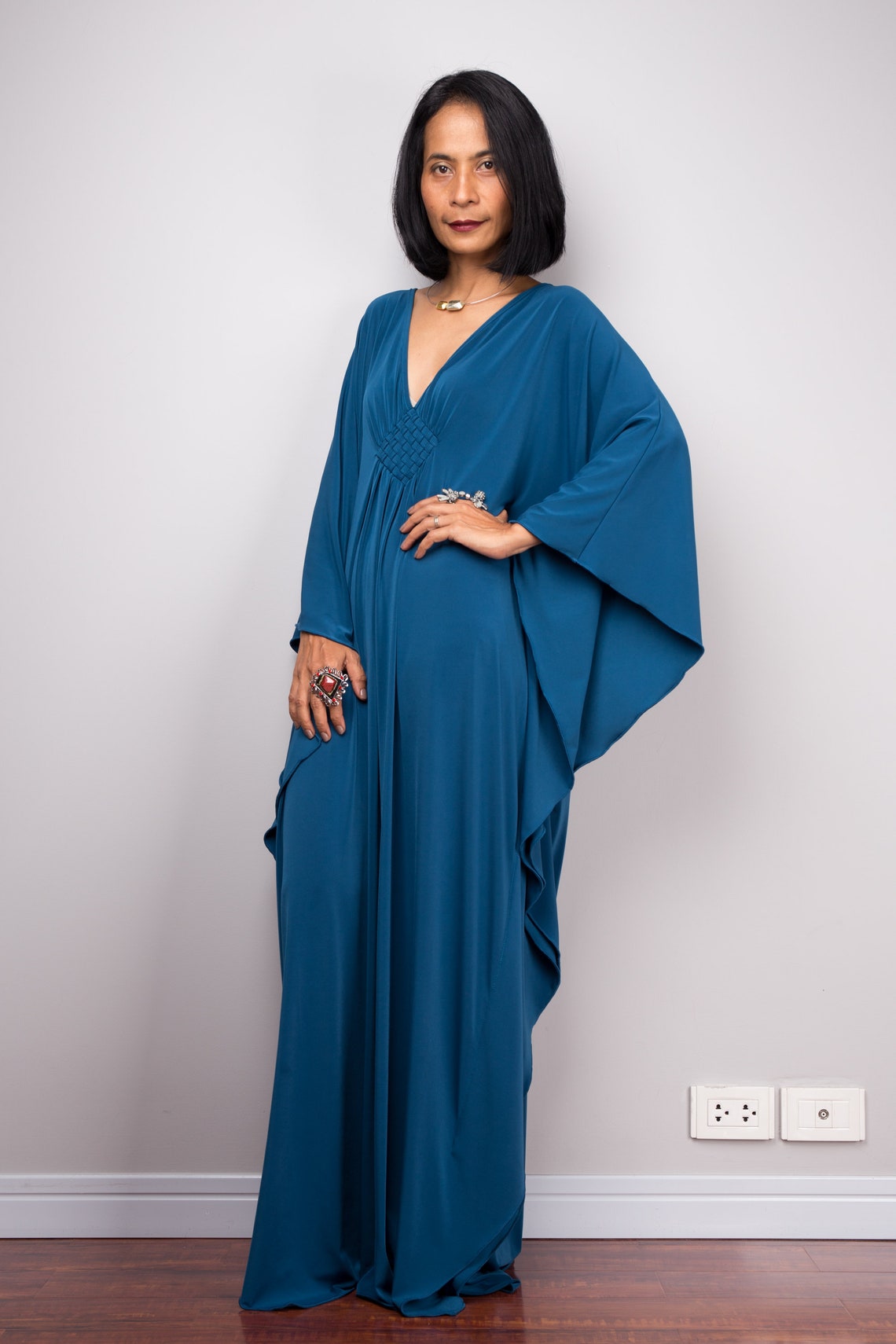 Teal Kaftan Frock Dress With Batwing Sleeves Gala Photoshoot - Etsy