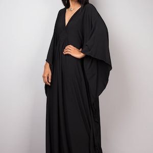 Black Kaftan Dress, Caftan Maxi Dress, long sleeve black dress, Large Black grecian evening dress, Plus size kaftan dress