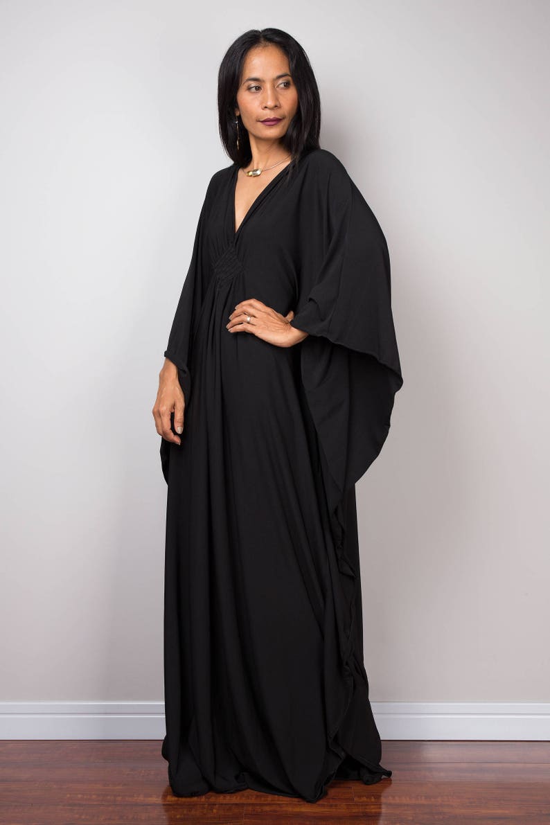 Black Kaftan Dress, Caftan Maxi Dress, long sleeve black dress, Large Black grecian evening dress, Plus size kaftan dress