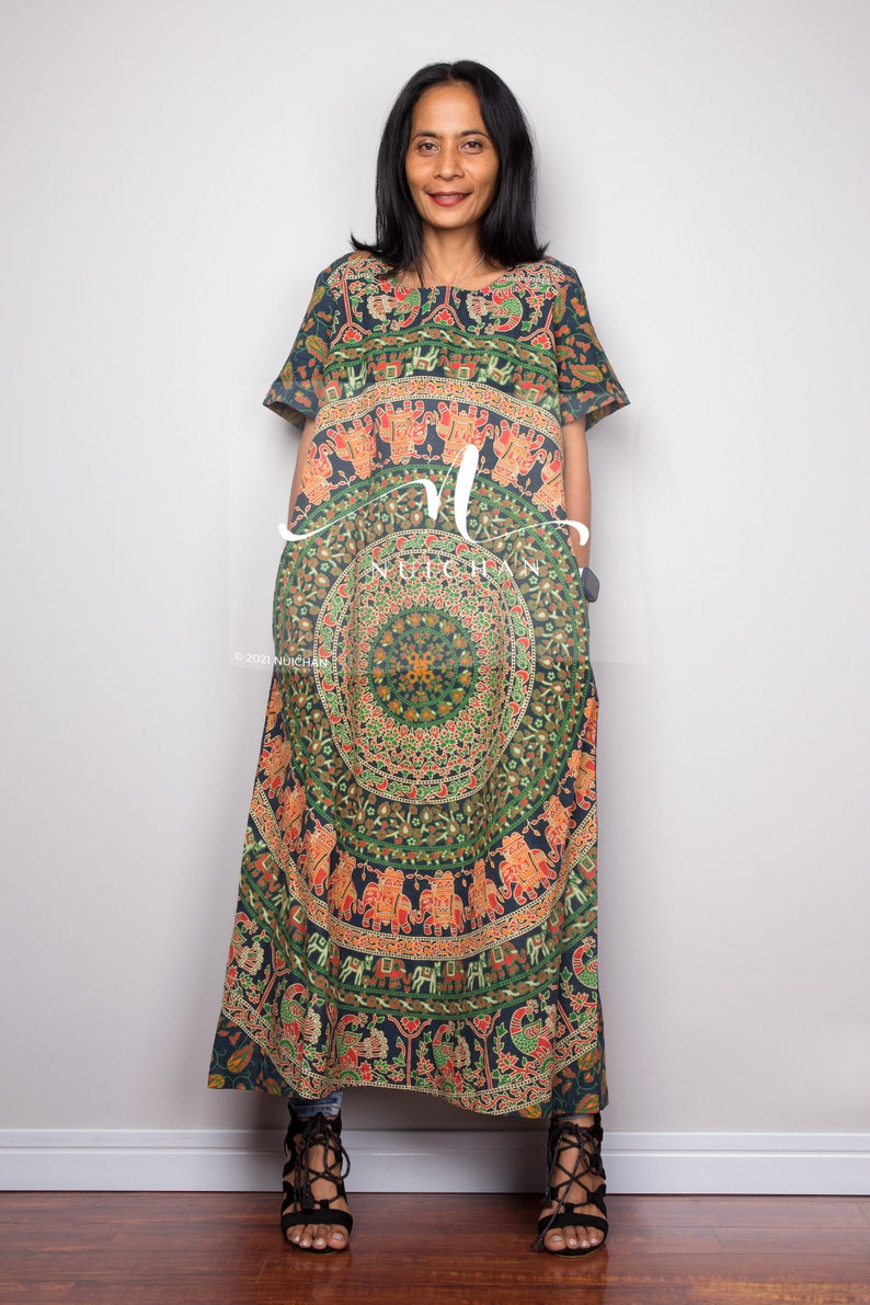 Boho summer Dress Cotton dress Green dress with pockets