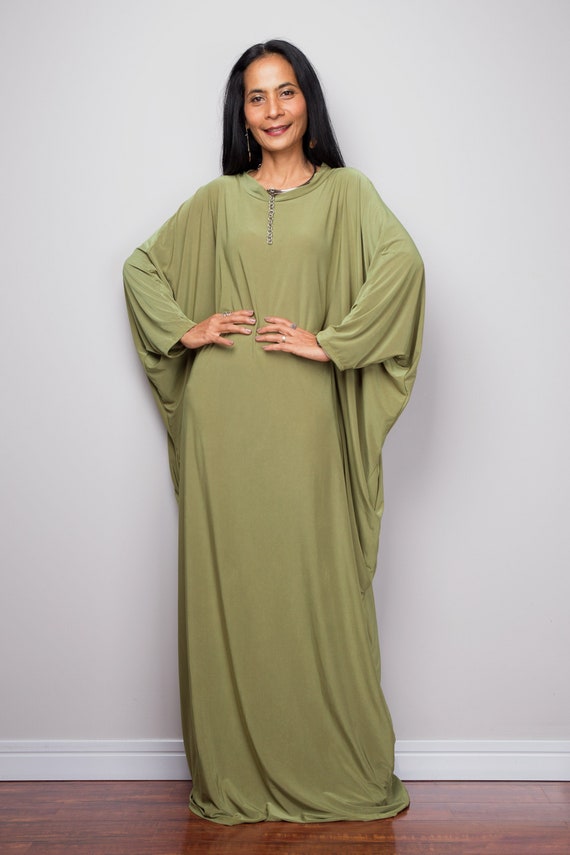 green emerald velvet dress Olivia Kaftan Olive Linen Viscose - Women Beachwear Hand Made In Italy