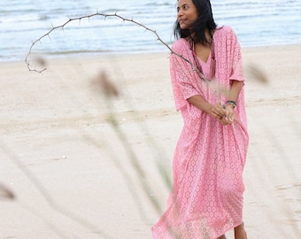 Lace Kaftan Dress / Soft Dusty Pink Maxi Dress / Bohemian Caftan Dress : Bitter Sweet Collection no. 1