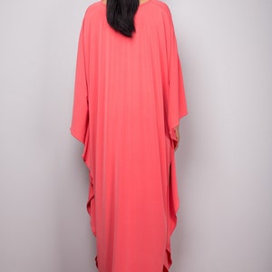 Caftan, Pink Dress, Kimono Dress, Coral Pink Frock Dress, Long Pink ...