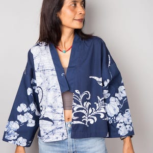 Cotton kimono jacket , Blue Jacket Top, Japanese cotton jacket design, Lightweight summer jacket