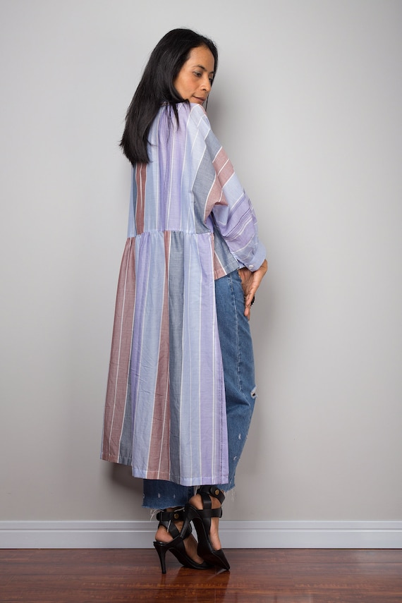 short front long back shirt dress Buy Summer Cotton Shirt Dress, Striped Women's Shirt Top. Short Front Long  in the Back Dress, Festival Outfit, Long Sleeve Dress, Duster Vest Online  in India