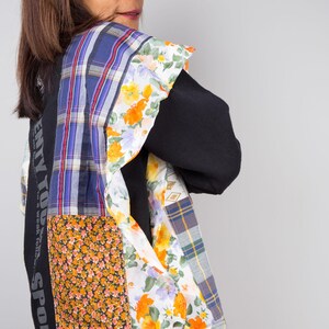 Patchwork sweater, Reworked pullover, Black sweater with plaid and floral patchwork, one of a kind reworked sweater, streetstyle pullover image 8