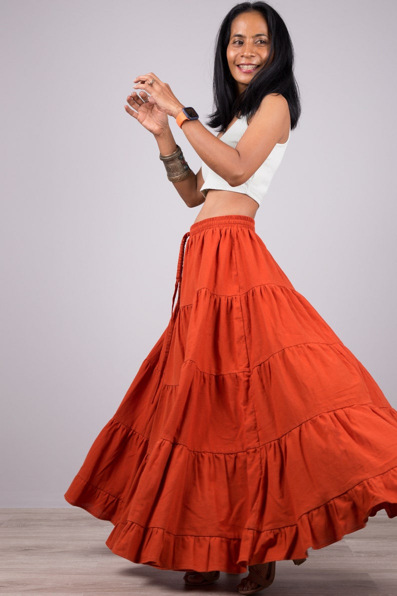 Orange skirt Tiered peasant maxi skirt Long orange skirt Etsy