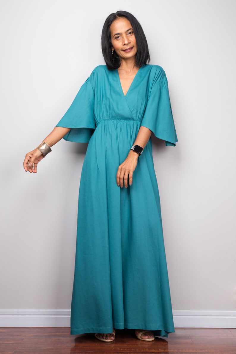 Turquoise Maxi Dress With Pockets Long Teal Blouse Top Dress Etsy