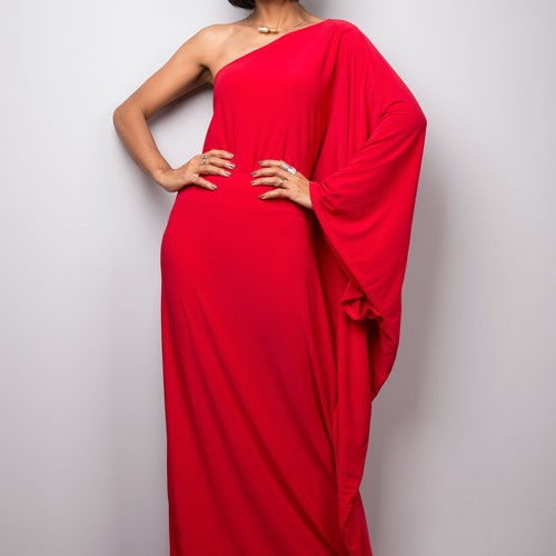 red one long sleeve dress Red Long Sleeve One Shoulder Dress