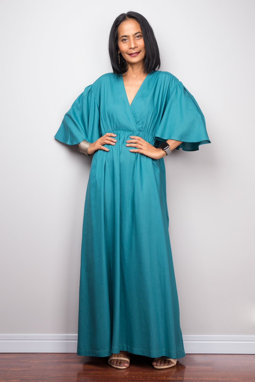 Turquoise Maxi Dress With Pockets Long Teal Blouse Top Dress - Etsy