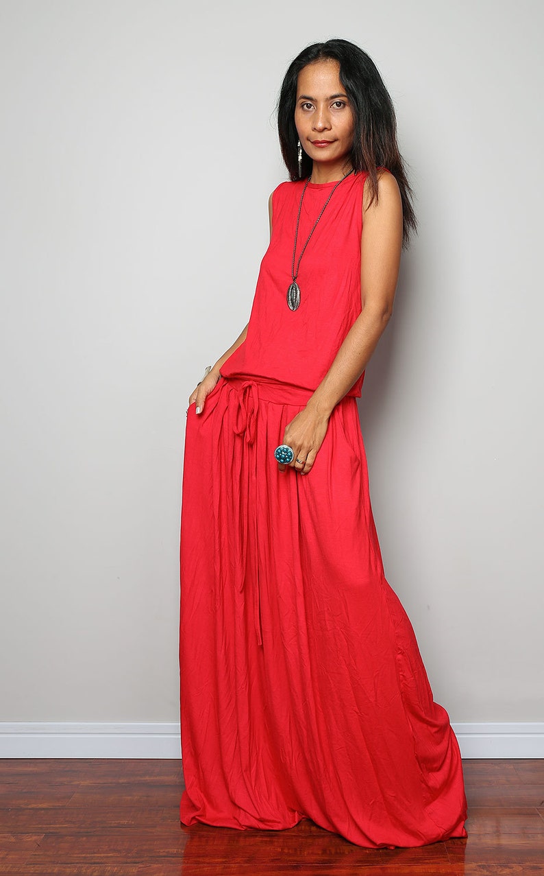 Plus Size Sleeveless Red Maxi Dress High Waist Pleated - Etsy