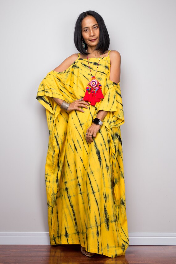 Yellow Tie dye kaftan dress Loose fit yellow maxi dress | Etsy