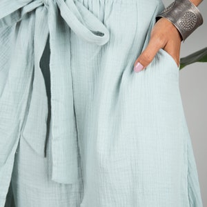 Cotton Wrap Skirt for women. A cotton gauze summer Skirt.  Asymmetrical organic cotton skirt in soft green.  Beach holiday resort skirt.