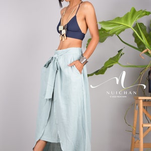 Cotton Wrap Skirt for women. A cotton gauze summer Skirt.  Asymmetrical organic cotton skirt in soft green.  Beach holiday resort skirt.