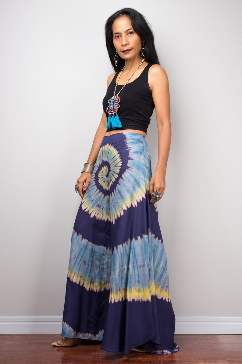 Hippie gypsy pants Teal Wide leg pants Tie Dye pants Flare bell bottoms pants with split