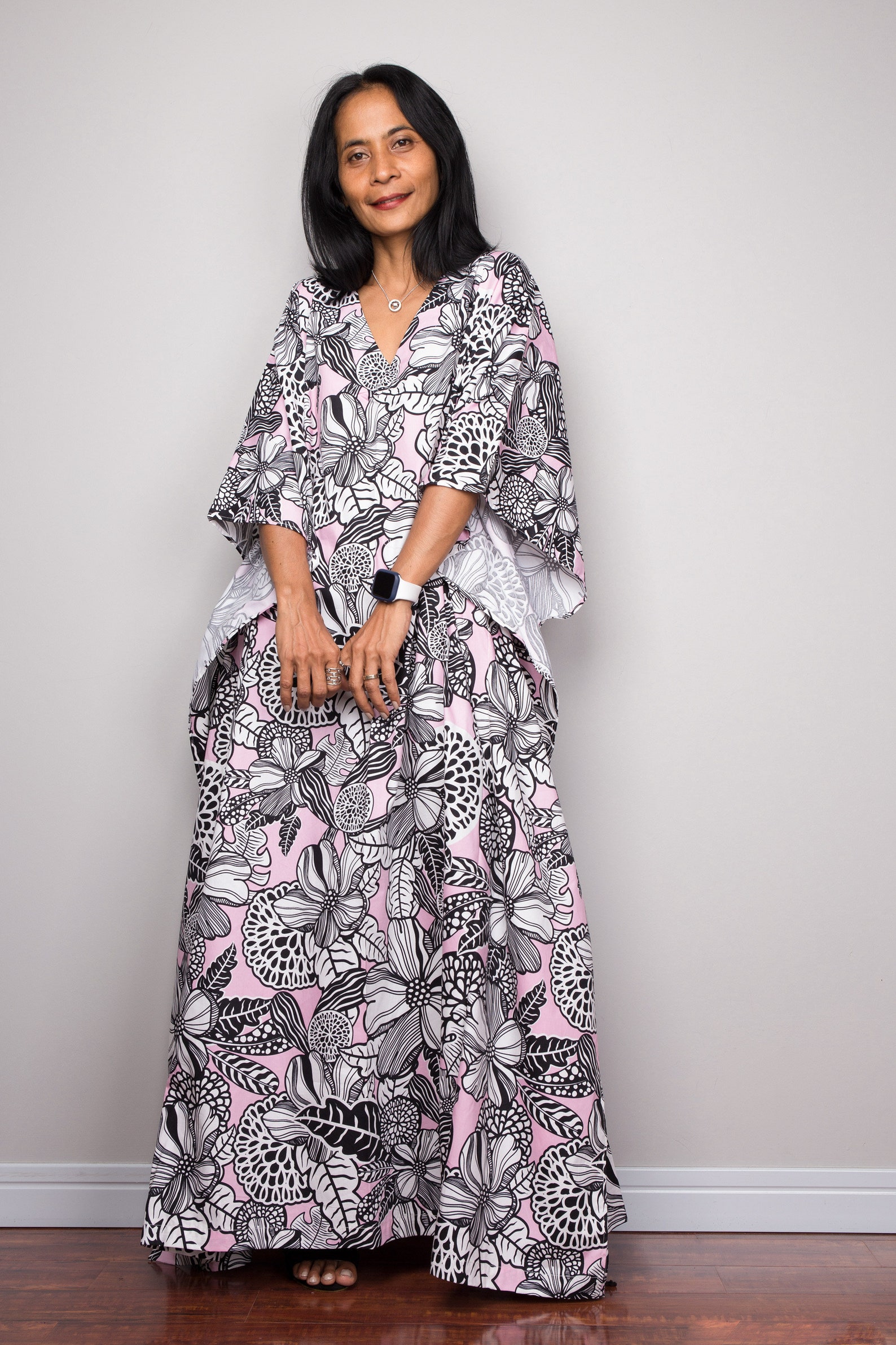 Floral Print Poplin Maxi Kaftan main image 1