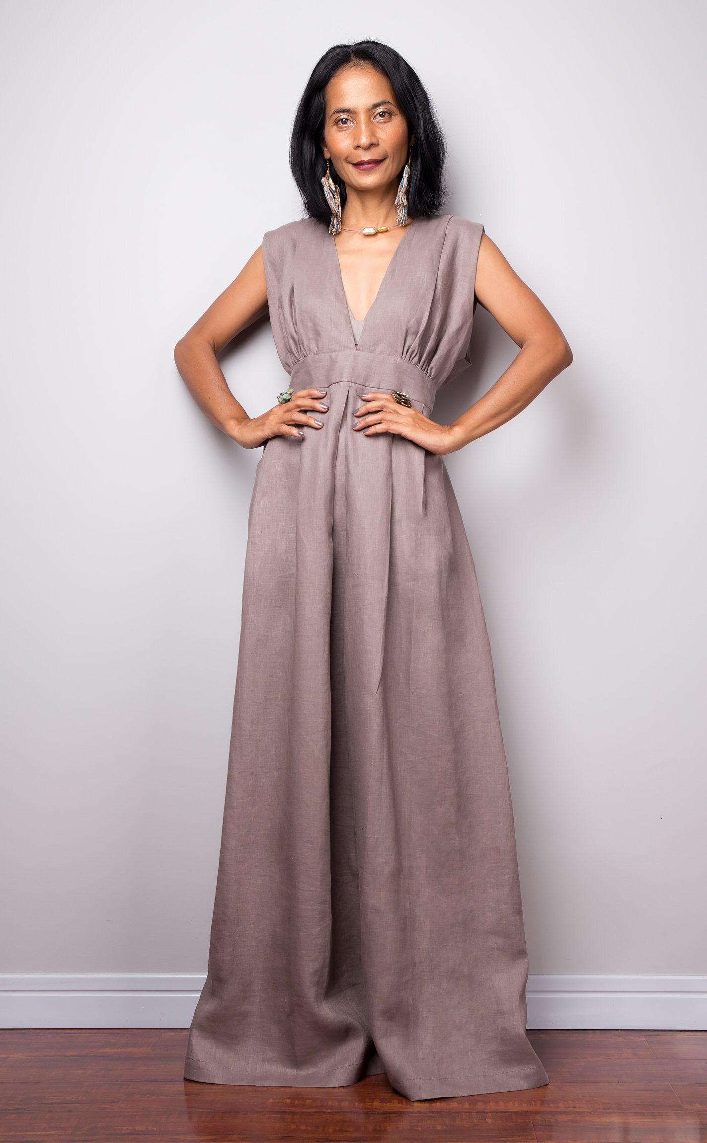 Linen Dress Sleeveless taupe maxi dress Long linen cocktail Etsy