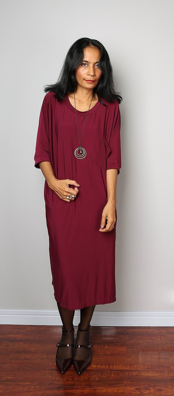 Burgundy Midi Dress Burgundy Mid Length Dress : Street Soul | Etsy