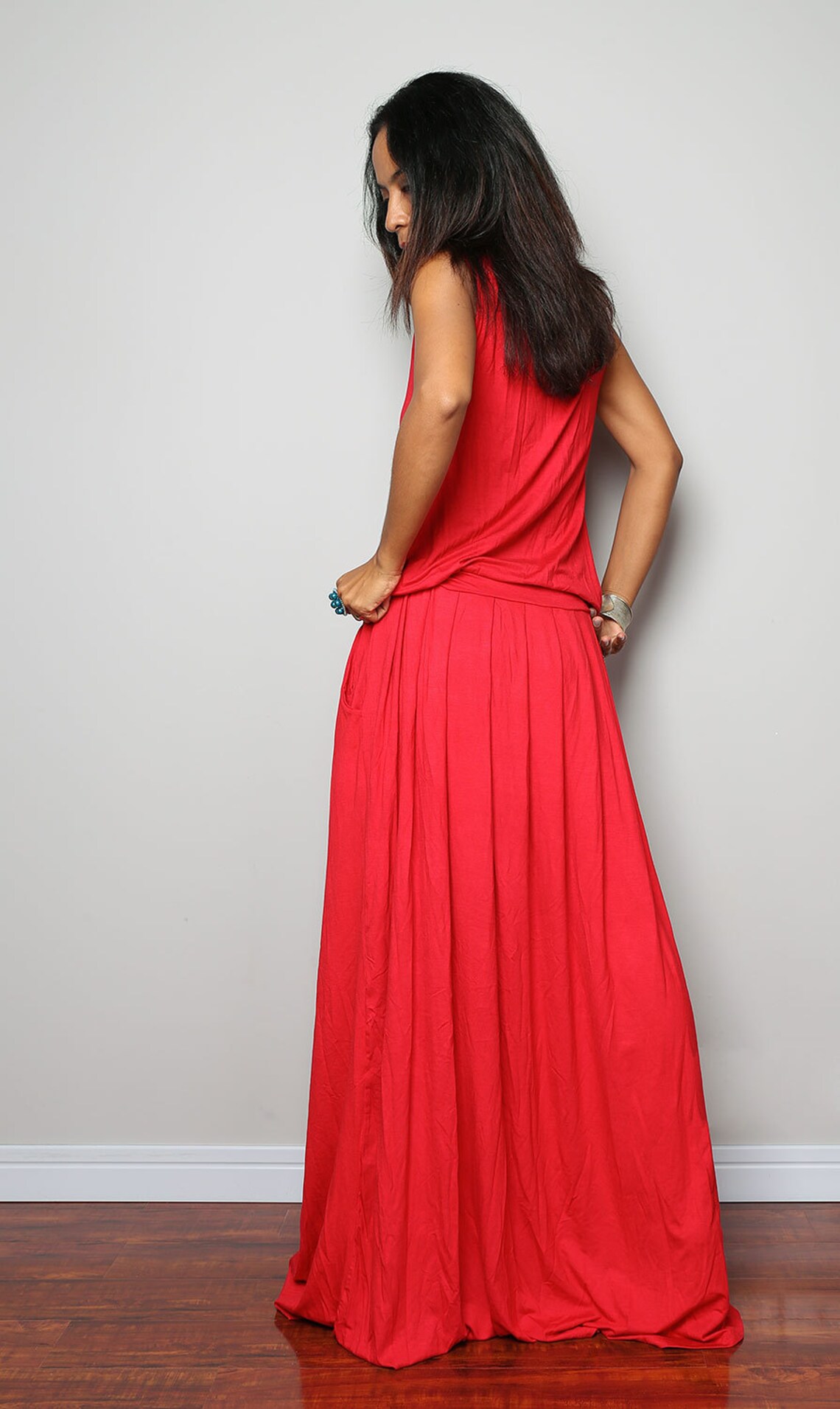 Plus Size Sleeveless Red Maxi Dress High Waist Pleated Etsy