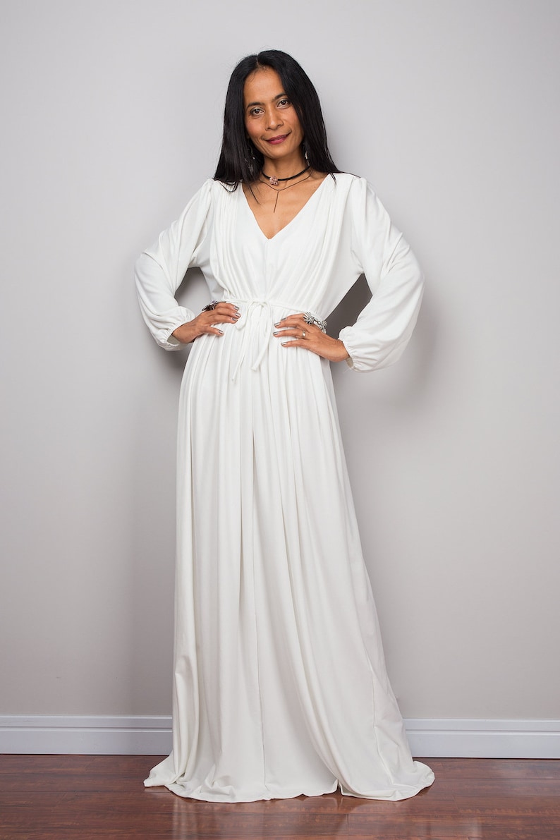 long white pleated dress