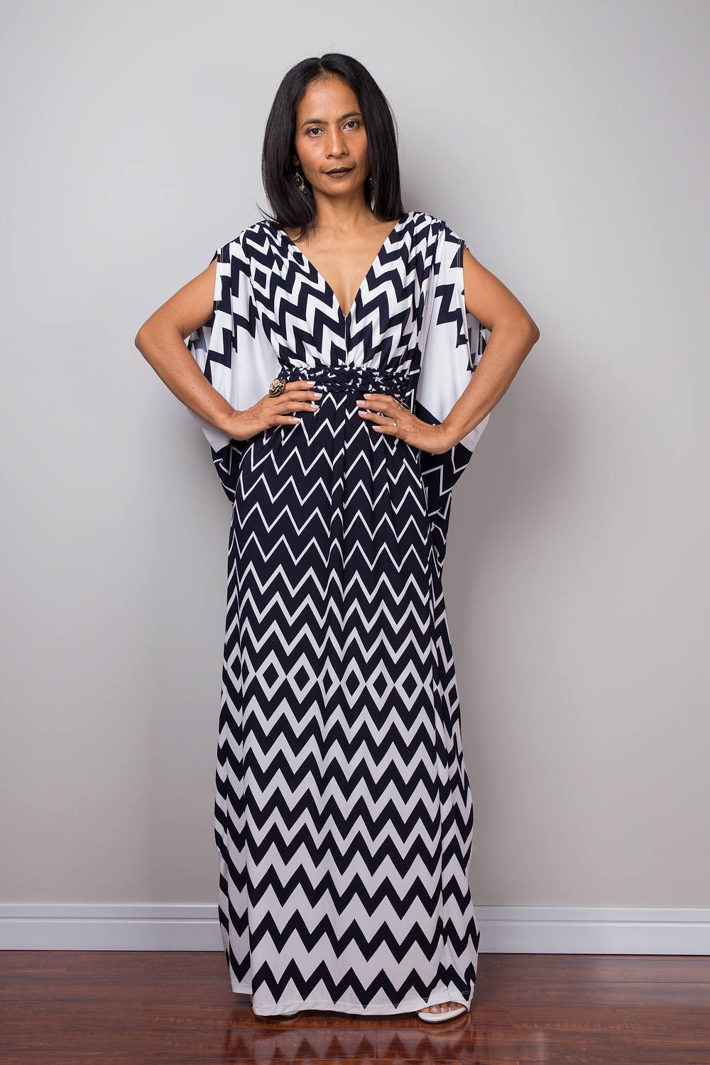 chinese dress ladies Sleeveless Long Evening Chevron Maxi Dress Black White