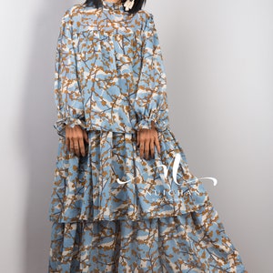 Floral Chiffon Tiered Maxi Dress with Long Sleeves A Modest Gown dress with ruffles at sleeves image 6