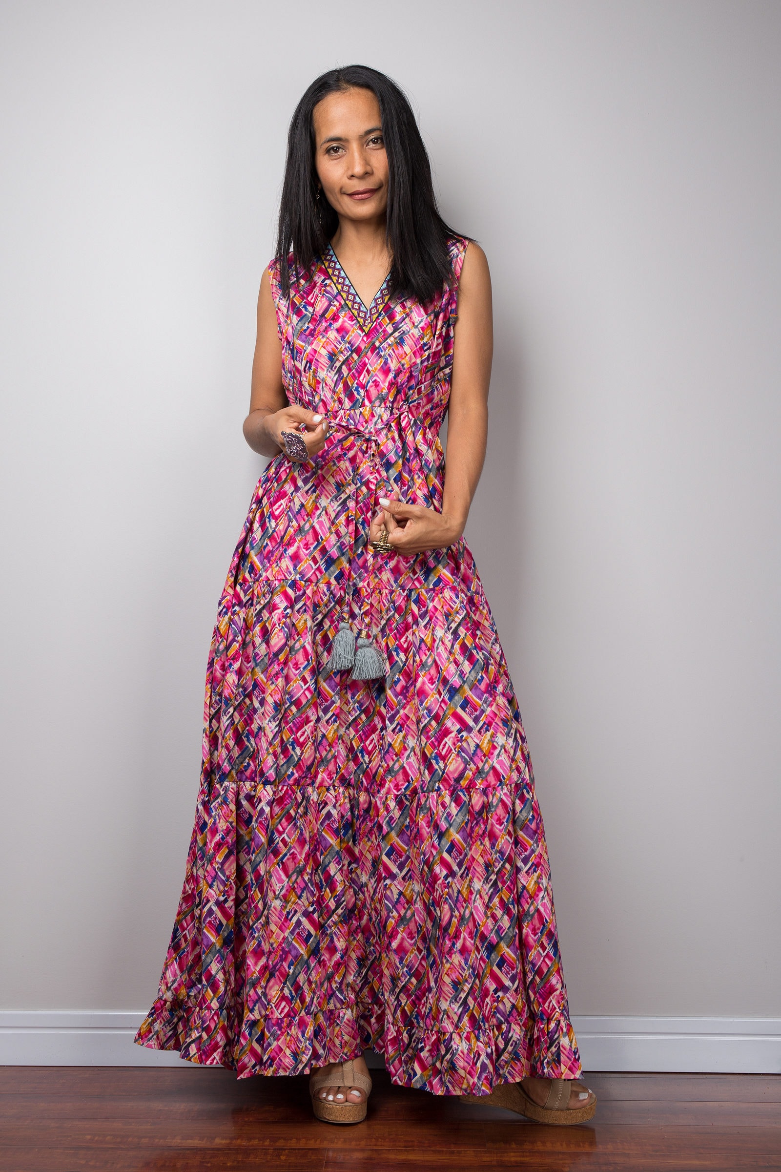 Pink Purple Dress Boho Dress Maxi Dress Summer Dress with | Etsy