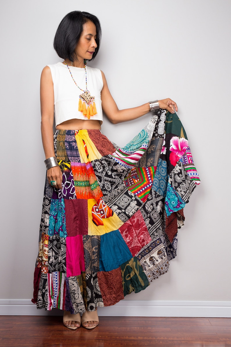Patchwork Skirt Boho Maxi skirt Flowy gypsy festival skirt | Etsy