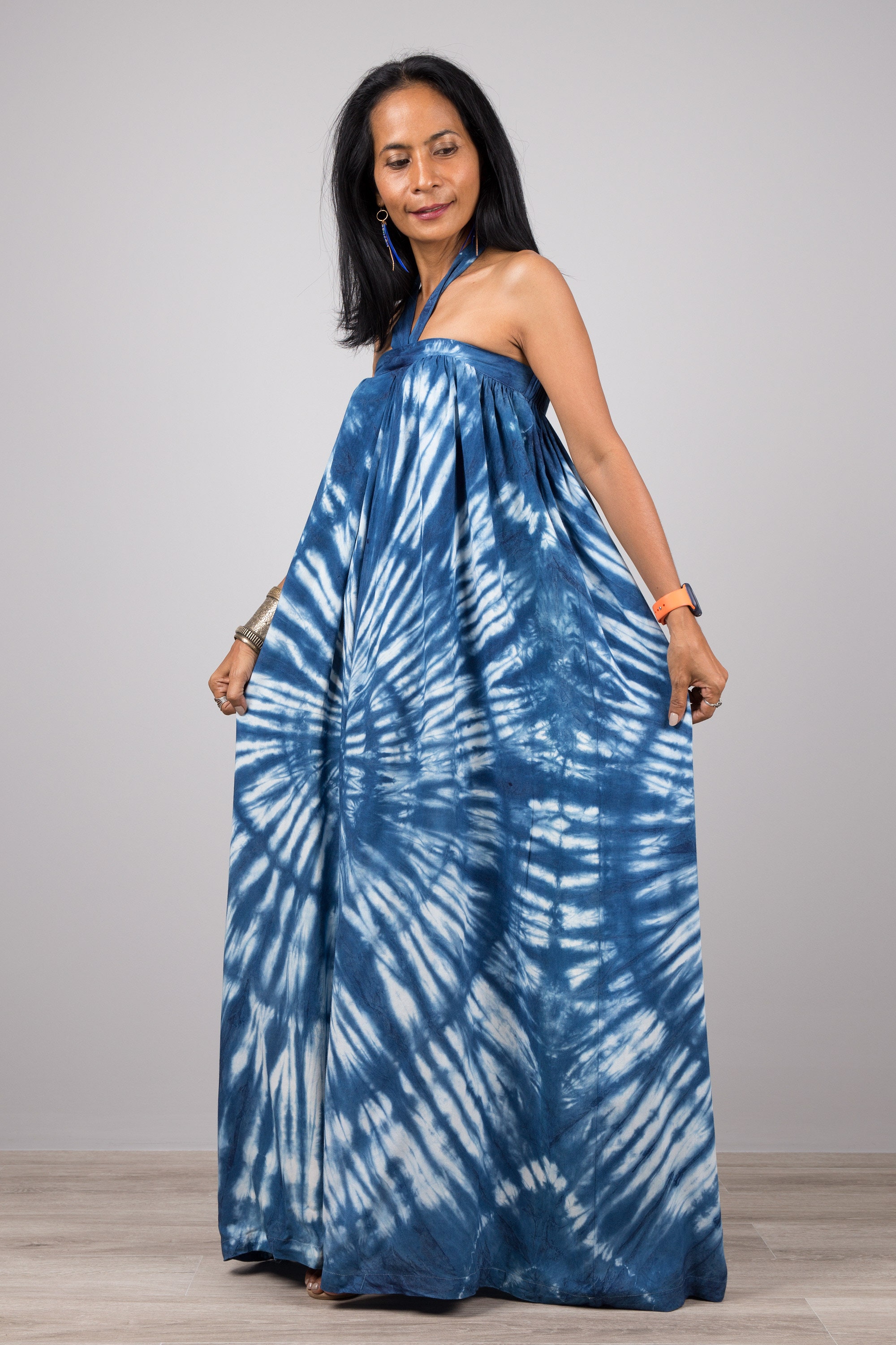 Shibori Indigo Blue Tie Dye Maxi Dress Hand Dyed Natural | Etsy