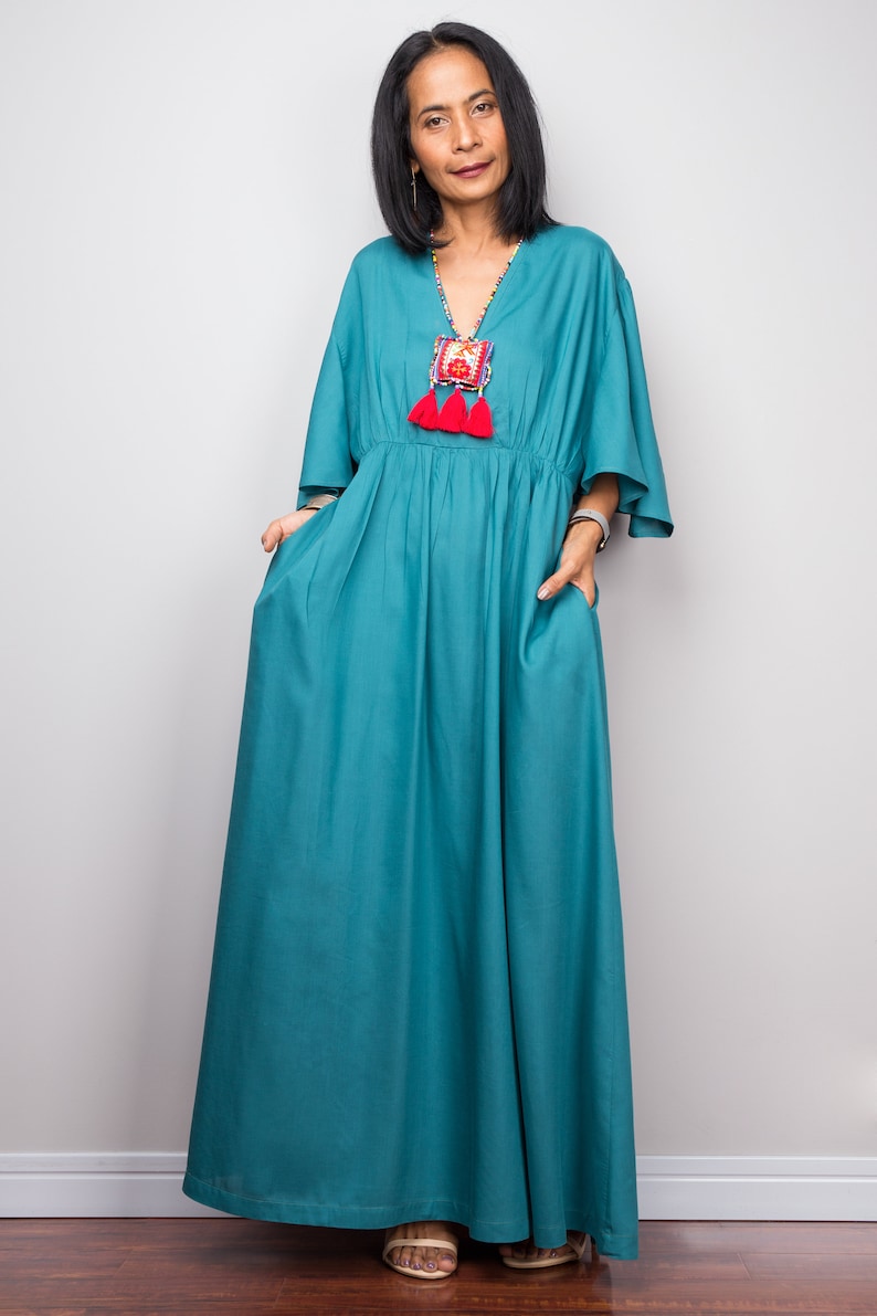 Turquoise Maxi Dress With Pockets Long Teal Blouse Top Dress Etsy