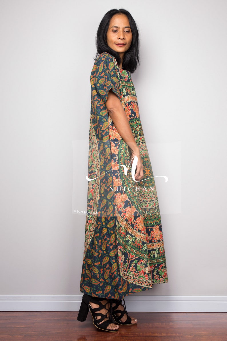 Boho summer Dress Cotton dress Green dress with pockets