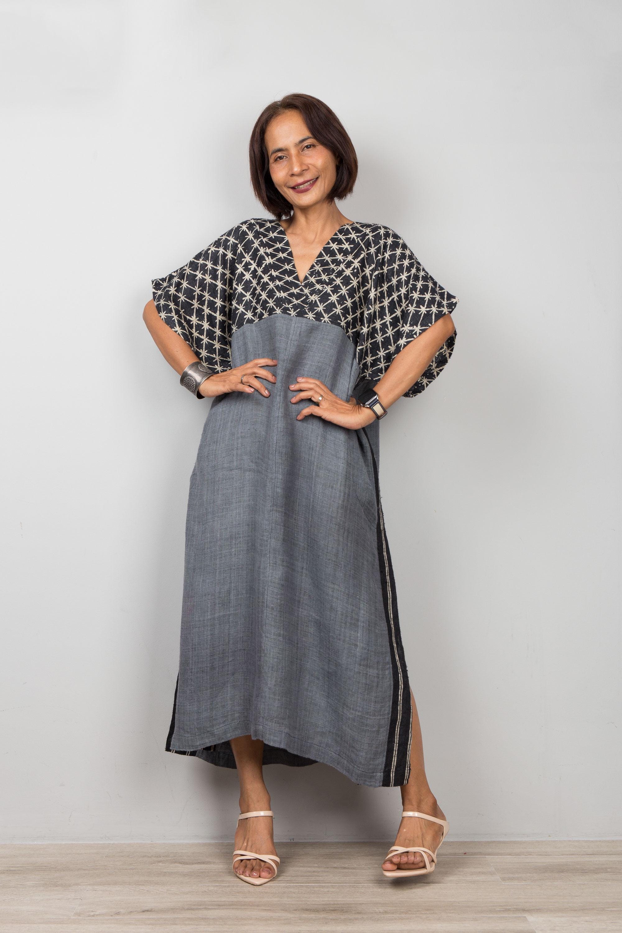 Grey Kaftan for Petite, Handwoven Hemp Caftan With Side Splits - Etsy