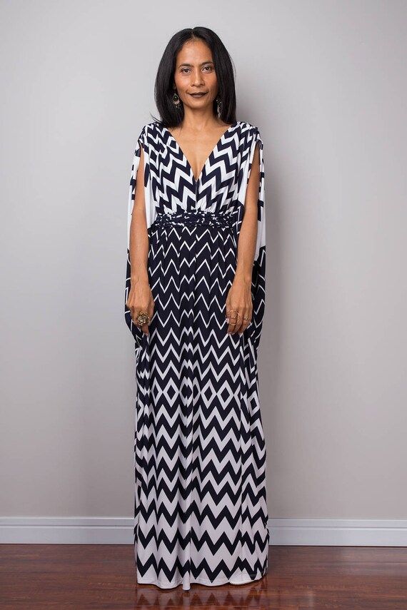black and white chevron dress maxi Yara Open-Back Long-Sleeve Mini Dress in Black main image 0