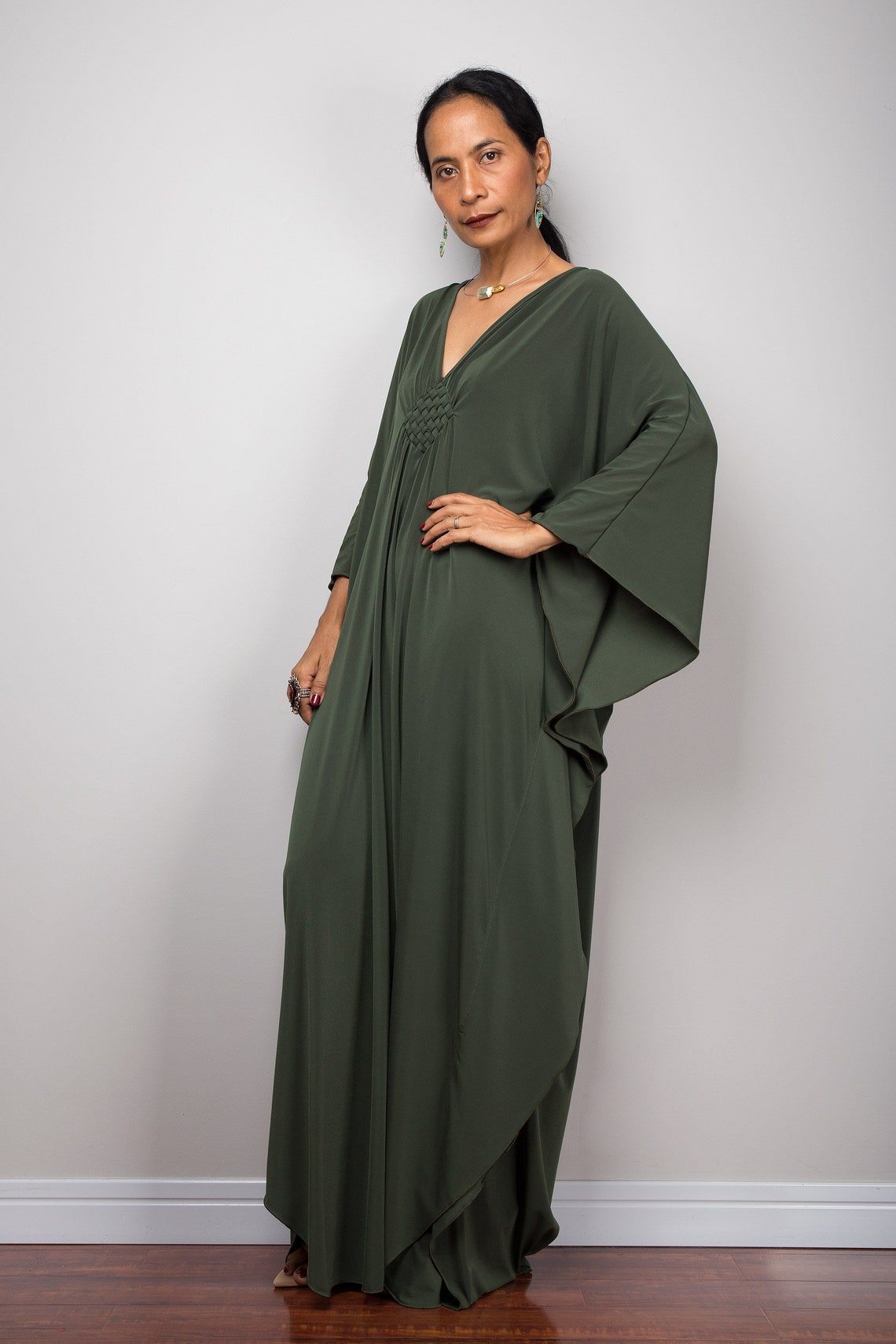 Kaftan Maxi Dress in Olive Green Women's Caftan Frock - Etsy