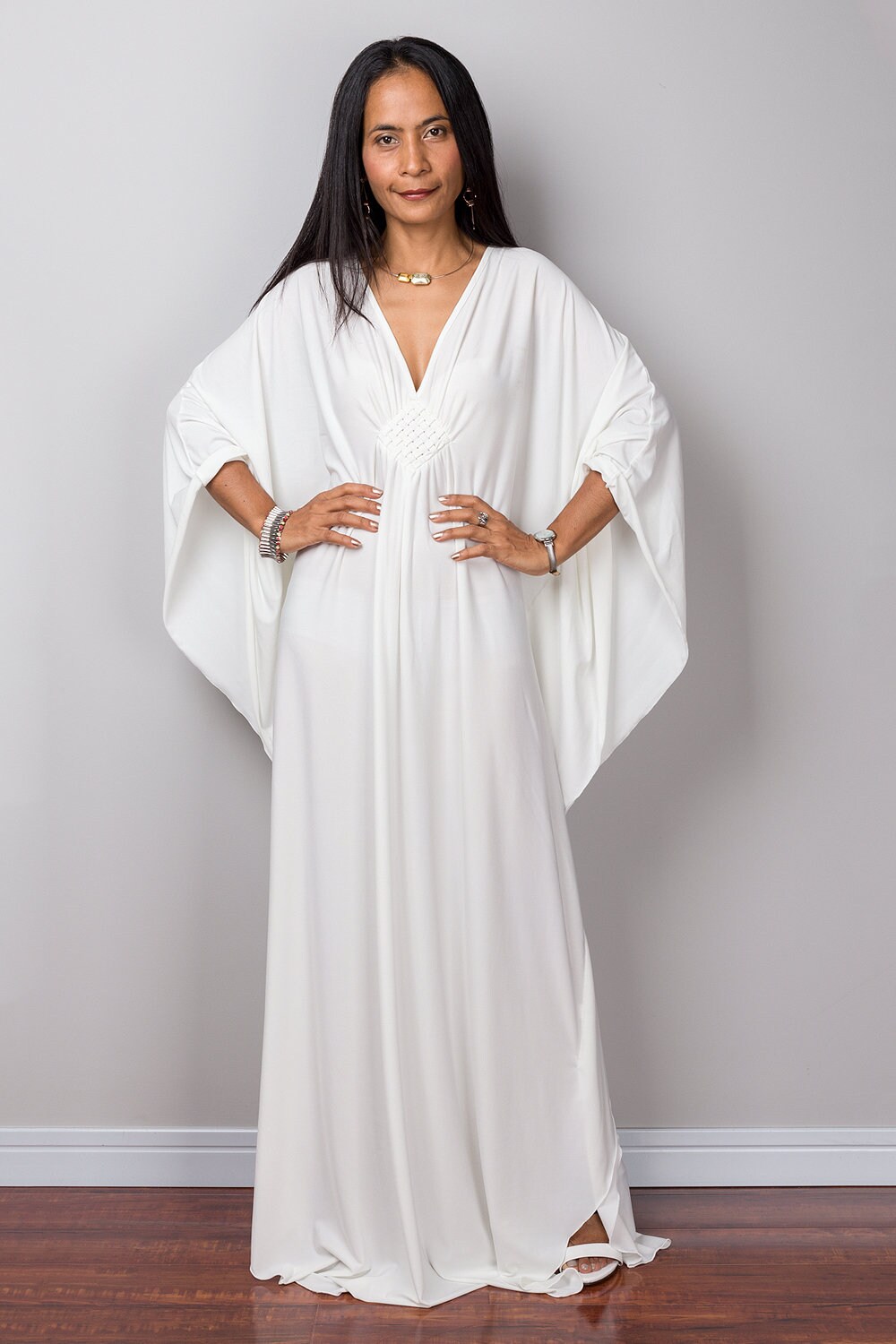 White Kaftan Maxi Dress Handmade 