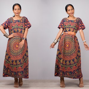 Boho Cotton Dress - Short sleeve summer dress - Loose fit dress - Midi dress