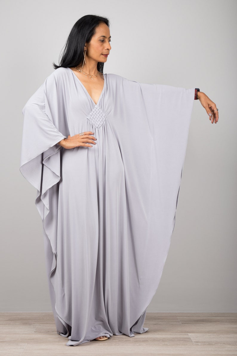 Off White Kaftan Maxi Dress, Long white dress, Women's Kaftan, White evening dress, Resort dress, Plus size caftan dress, goddess dress Gray