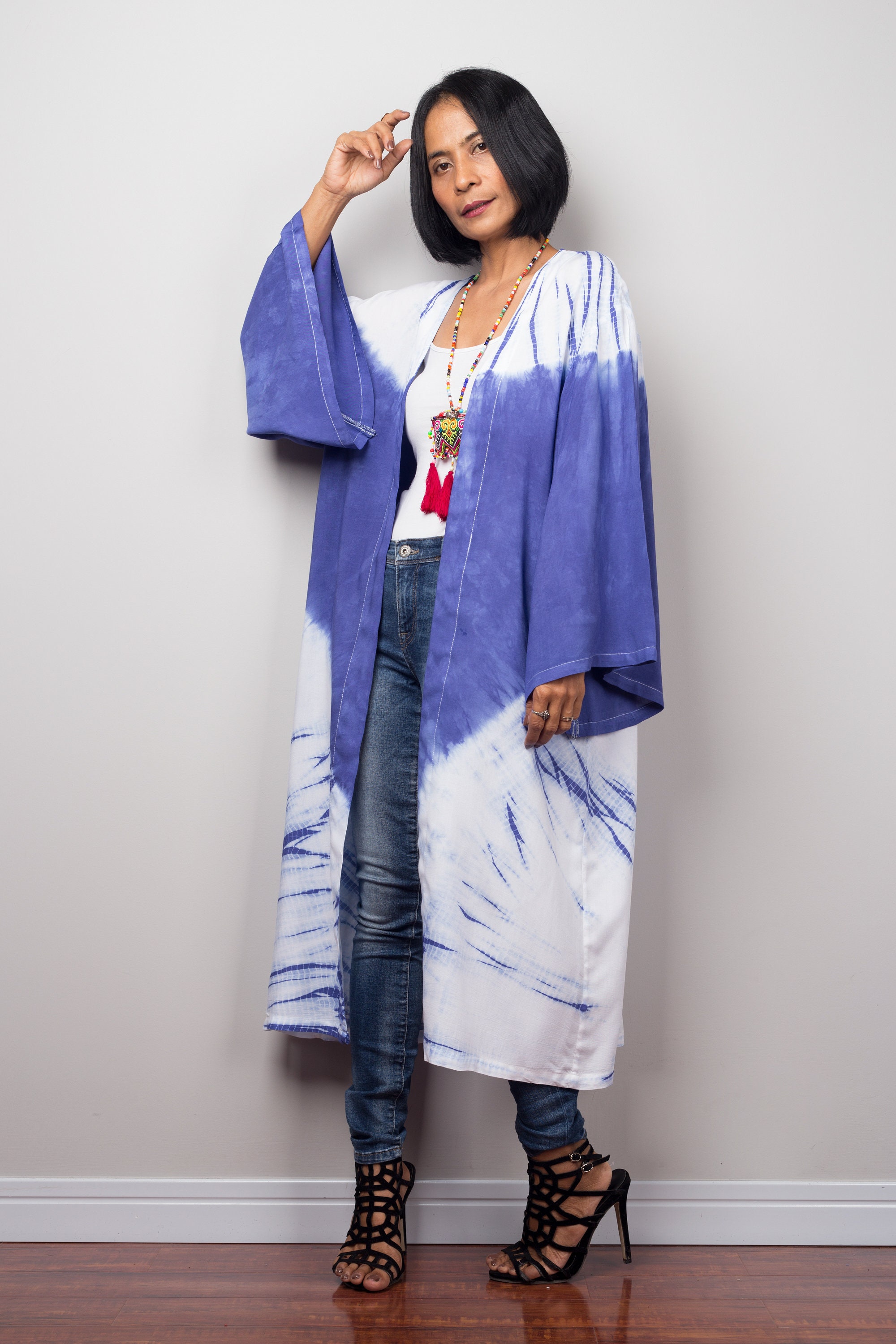 Shibori Kimono Cardigan Tie Dye Duster 