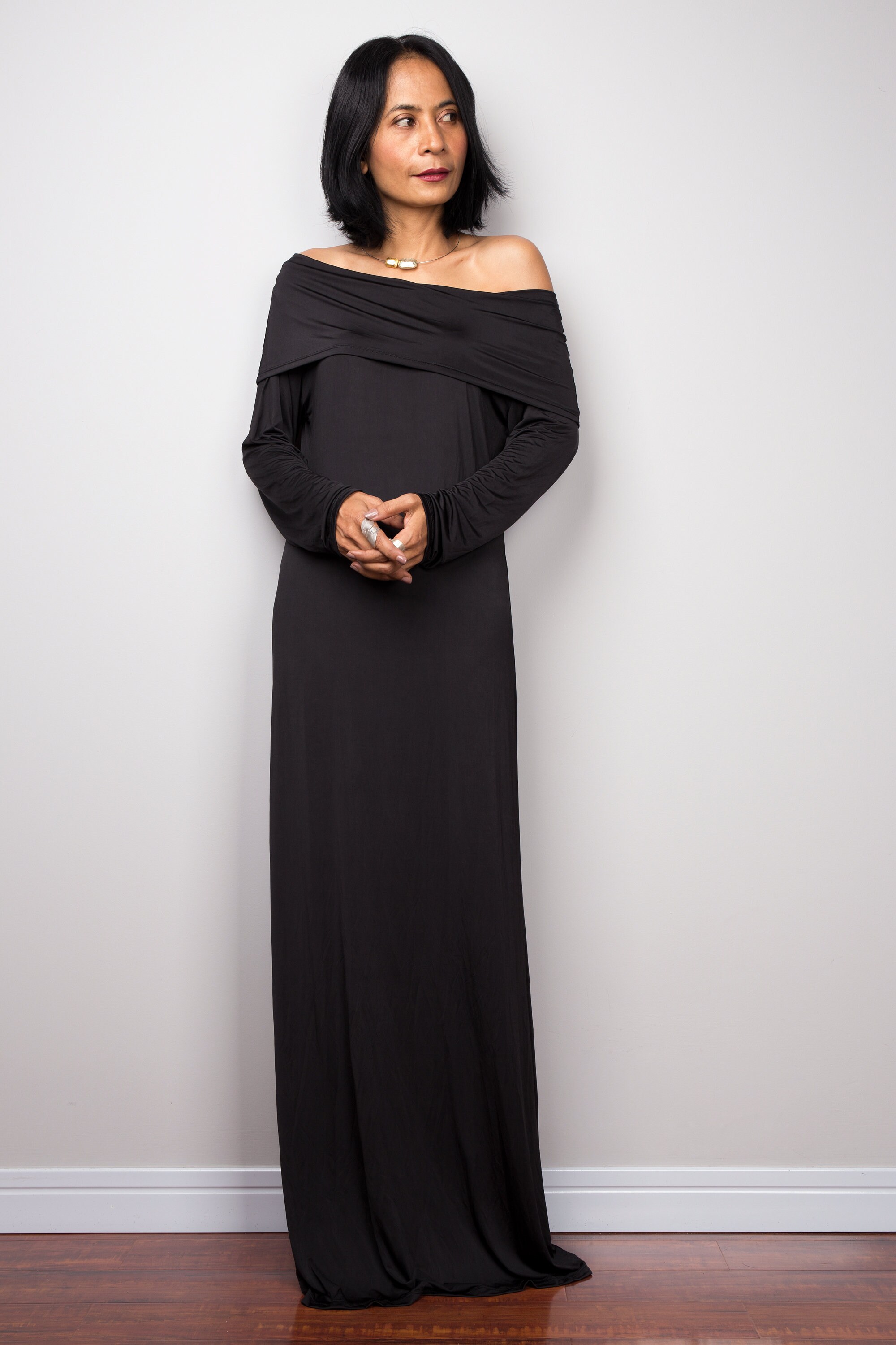 Black Dress off Shoulder Dress Long 