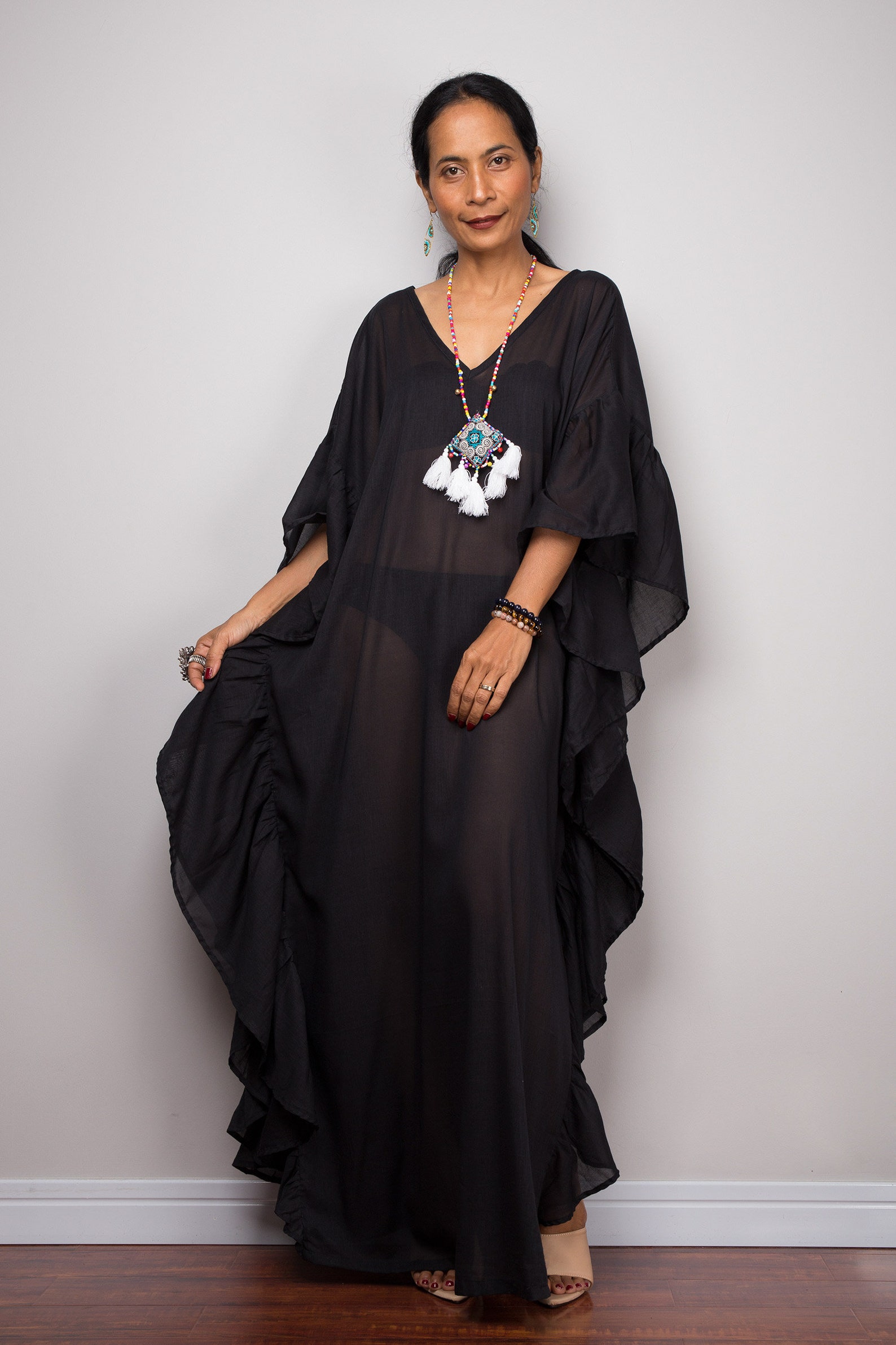sheer kaftan dress