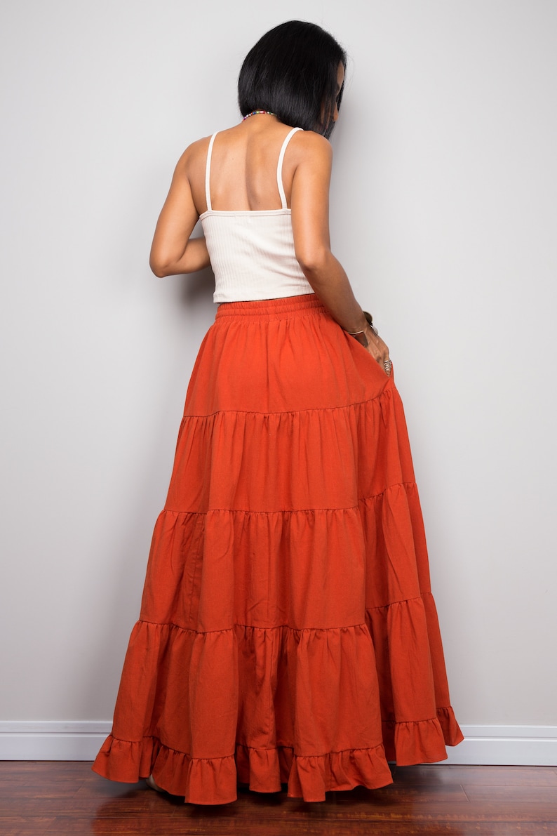 Tiered orange peasant maxi skirt Long orange skirt Mamma Etsy