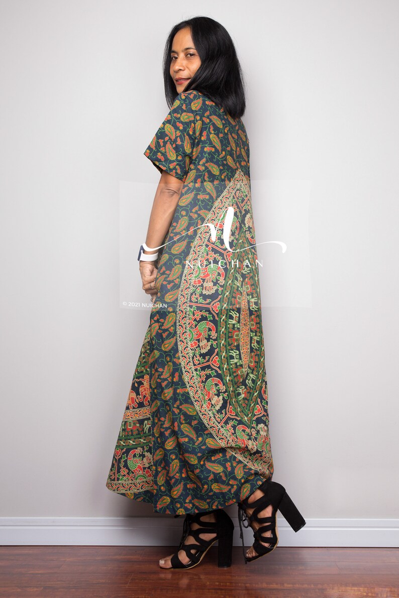 Boho summer Dress Cotton dress Green dress with pockets