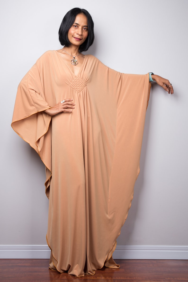 Loose fit Kaftan dress, Batwing Dress, Plus size kaftan, Oversized Light Beige Maxi dress, Kimono Dress FU1S image 1