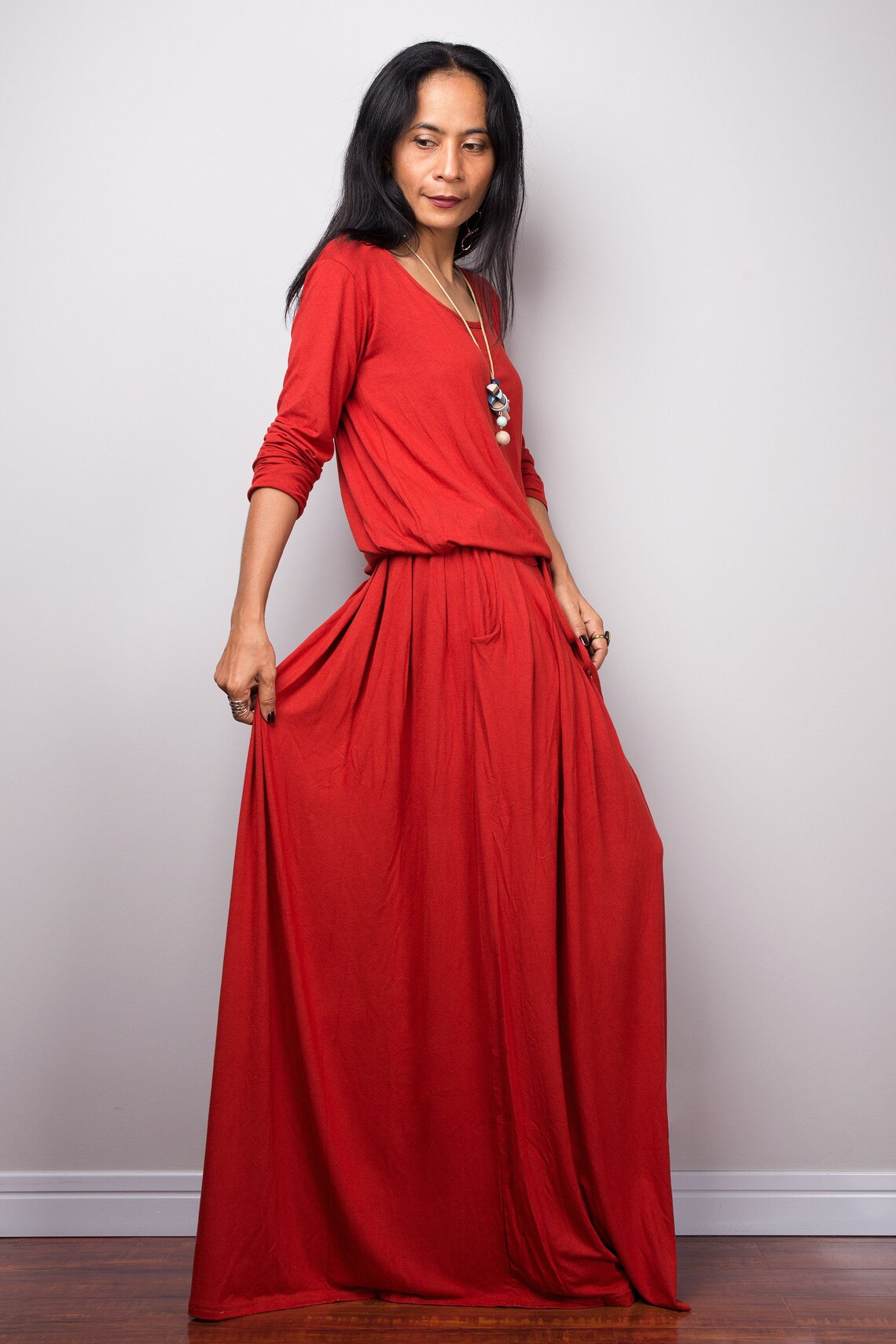 Orange Dress Burnt Orange Maxi Dress With Pockets Long - Etsy