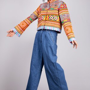 Boho crop jacket cropped jacket with vintage hill tribe fabric Hmong top image 6