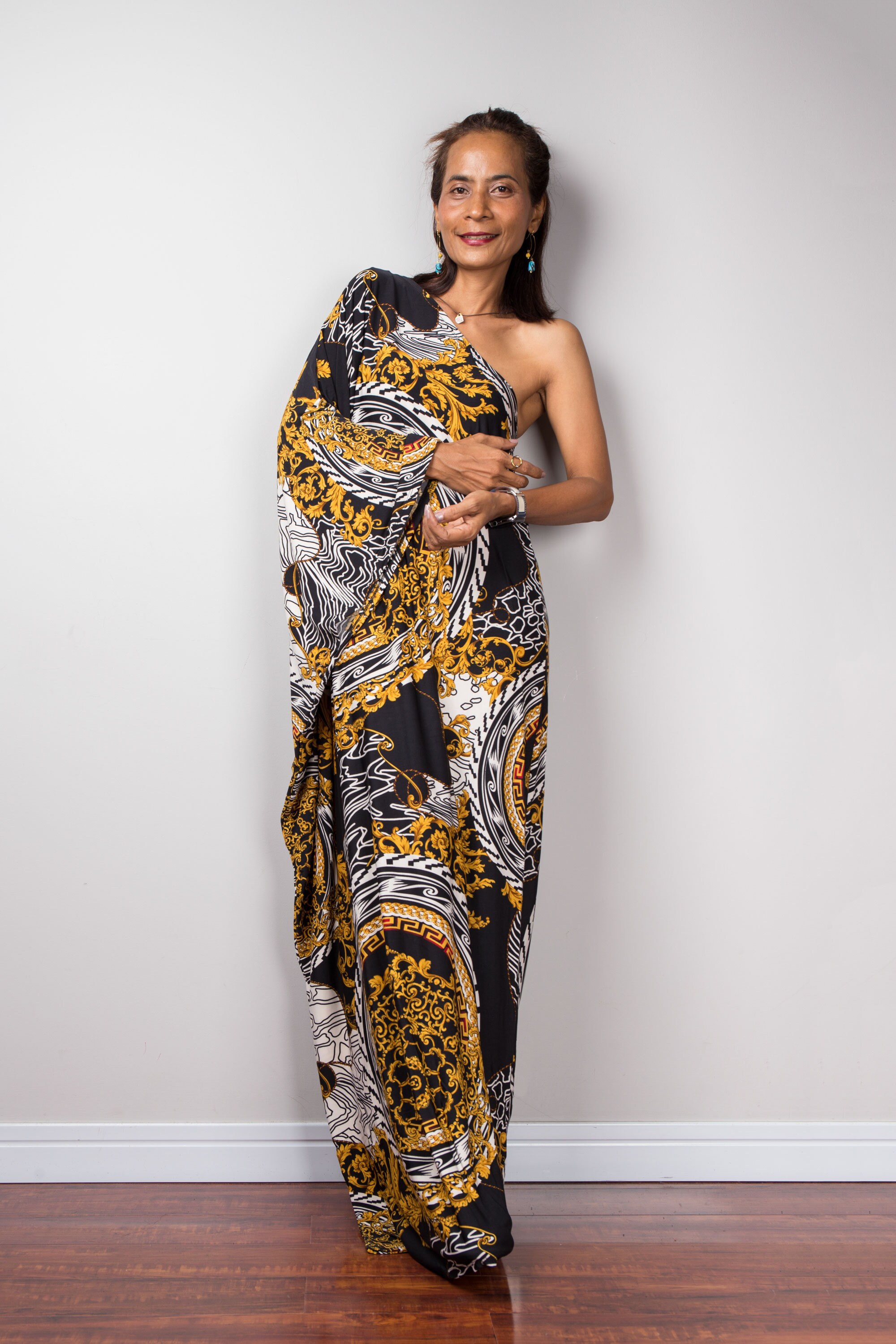 one shoulder boho maxi dress Veda One Shoulder Maxi Dress Black/Rose / S