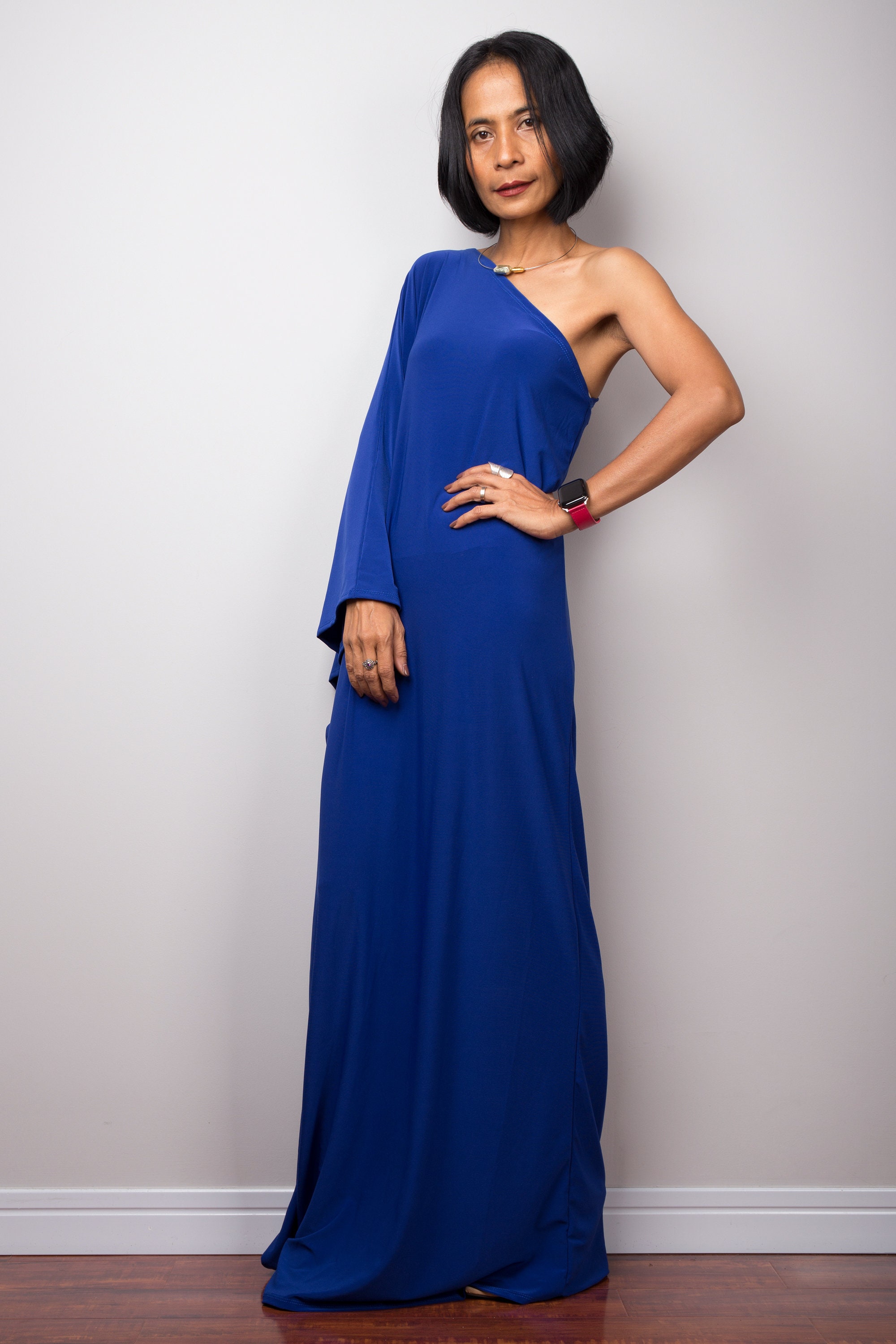 Blue One Shoulder Dress Long Royal Blue 