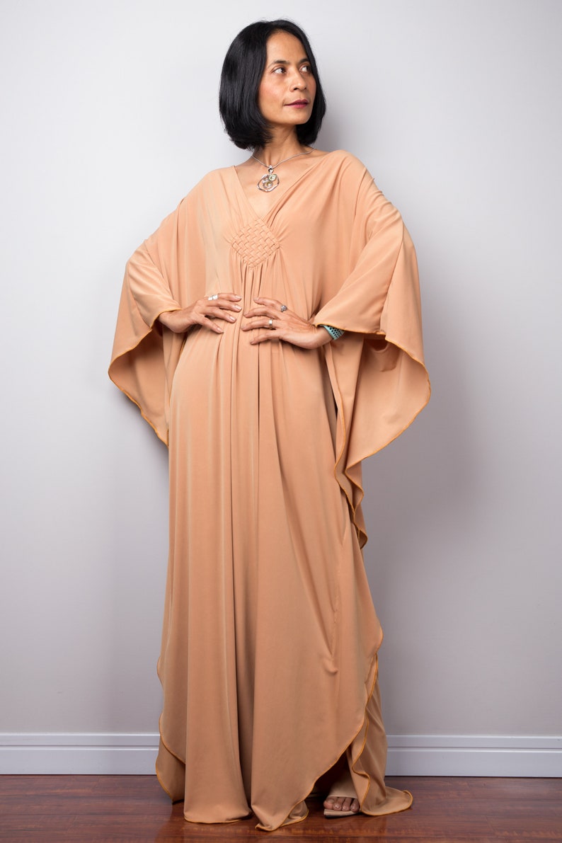 Loose fit Kaftan dress, Batwing Dress, Plus size kaftan, Oversized Light Beige Maxi dress, Kimono Dress FU1S image 4