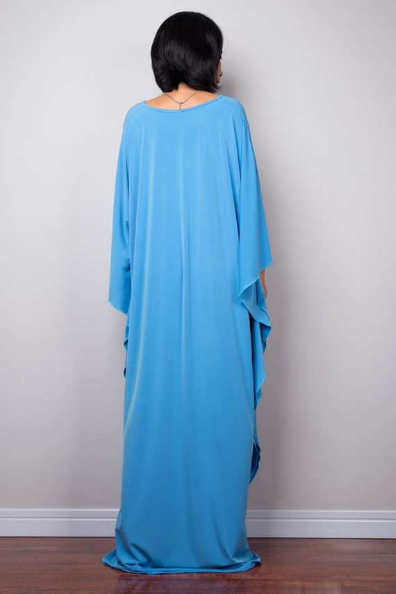 blue kaftan maxi dress Long Sleeve Hooded Linen Dress, Blue Linen Dress, Linen Maxi Dress, Linen Kaftan with Pockets, Linen Abaya, Linen Dress for Women, S / Night Blue